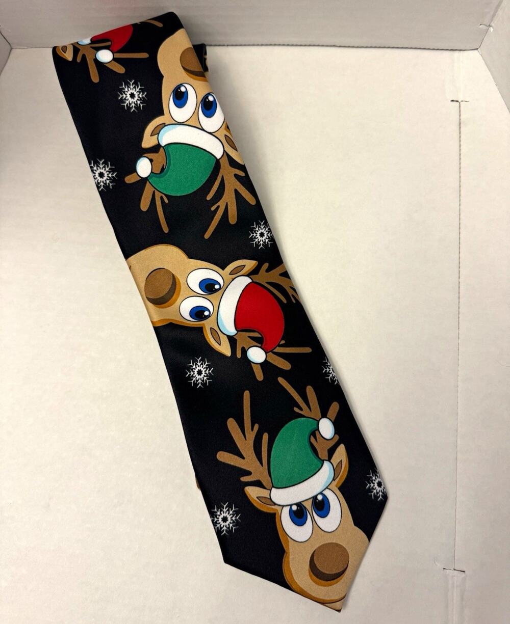 Holiday Traditions MMG Christmas Reindeer Santa Hat Novelty Necktie